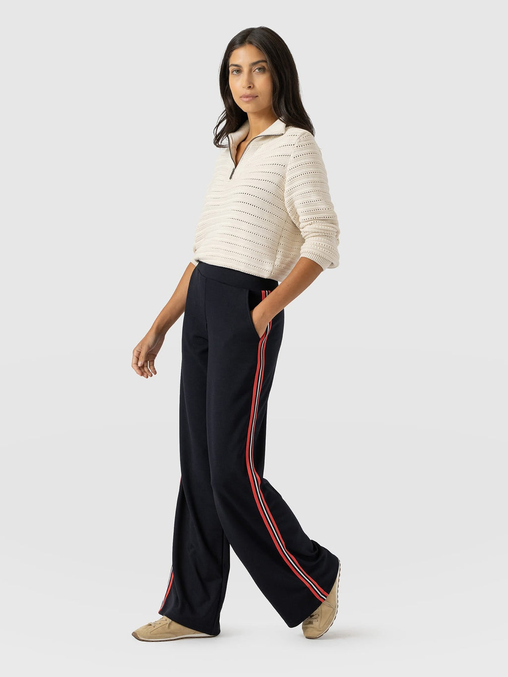 Hoxton Wide Leg Pant - Navy/Red Stripe