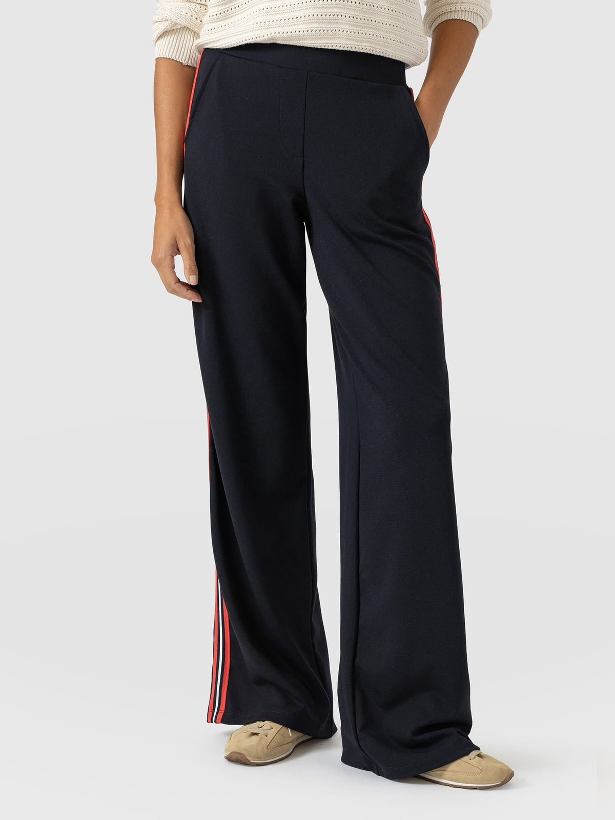 Hoxton Wide Leg Pant - Navy/Red Stripe