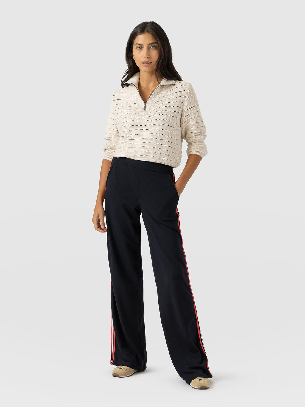 Hoxton Wide Leg Pant - Navy/Red Stripe