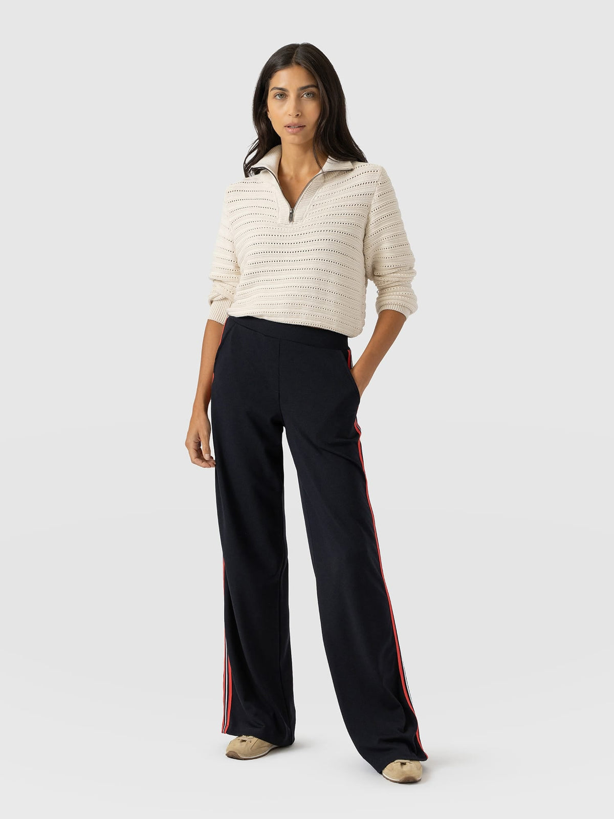 Hoxton Wide Leg Pant - Navy/Red Stripe