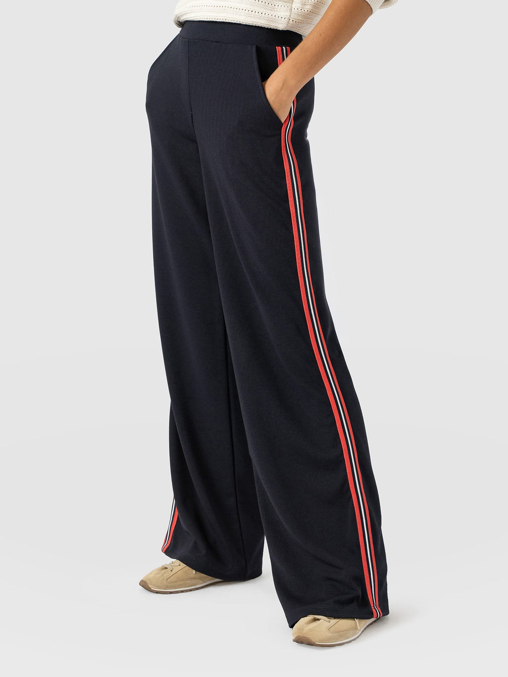 Hoxton Wide Leg Pant - Navy/Red Stripe