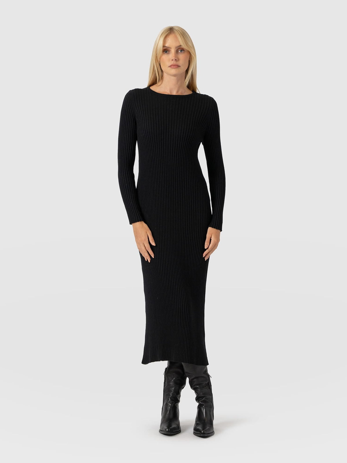Isla Knit Column Dress - Black
