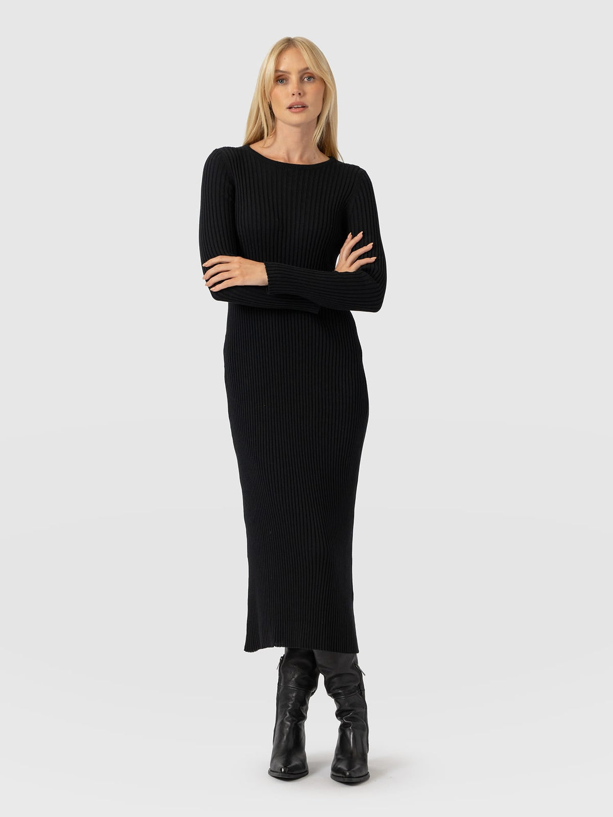 Isla Knit Column Dress - Black