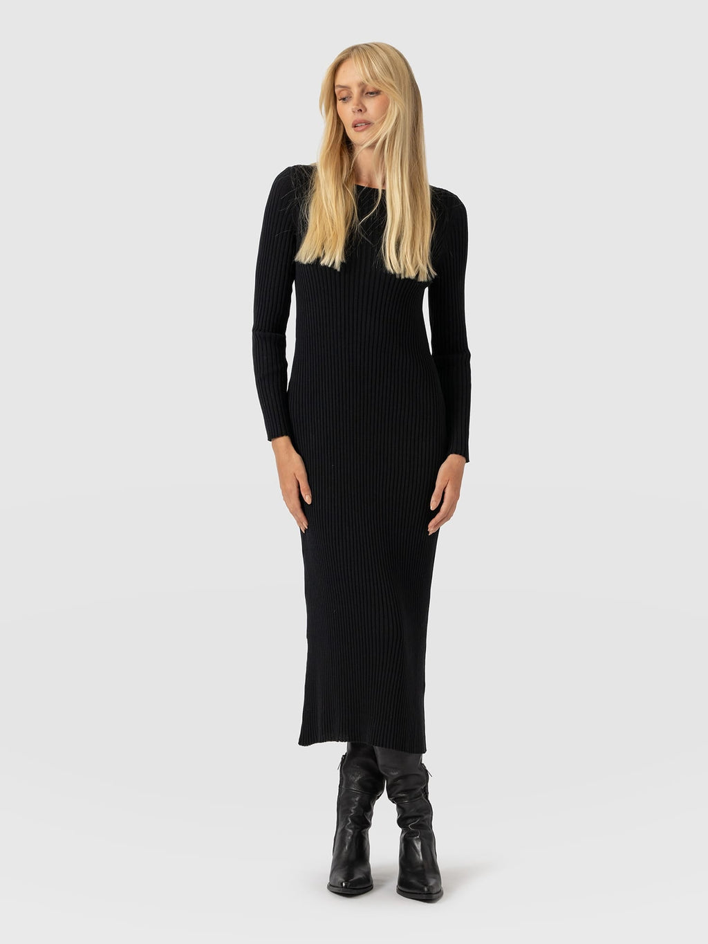 Isla Knit Column Dress - Black