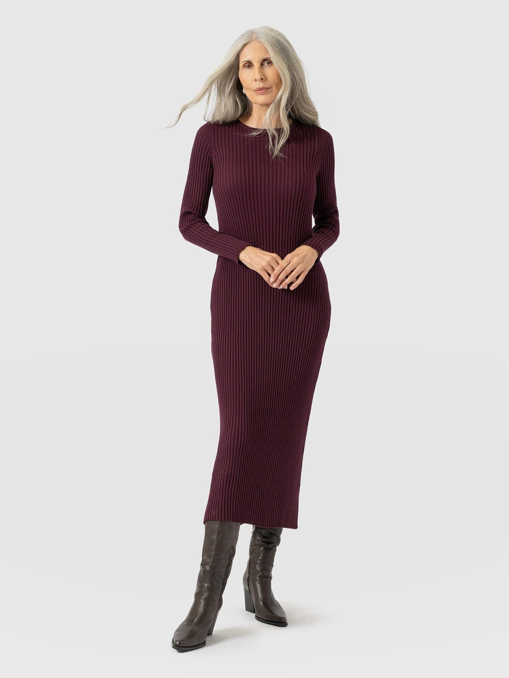 Isla Knit Column Dress - Plum