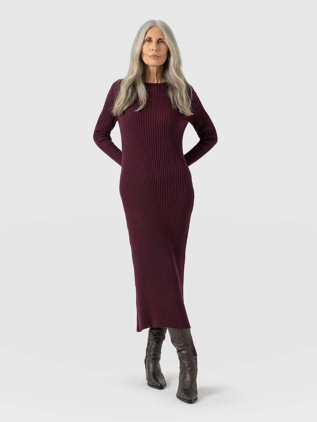 Isla Knit Column Dress - Plum