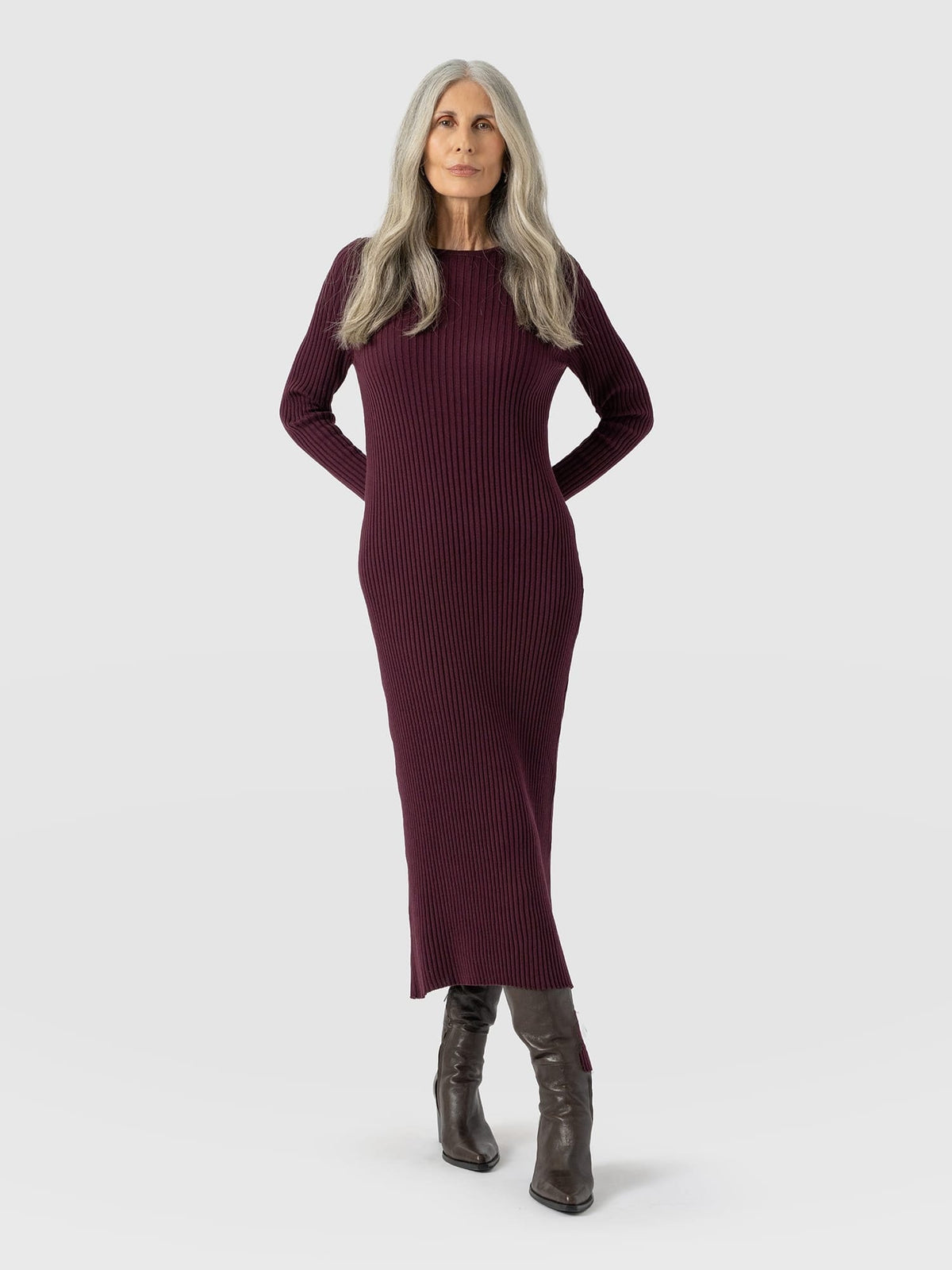 Isla Knit Column Dress - Plum