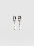 Jacqueline Pearl Huggie Earrings - Silver
