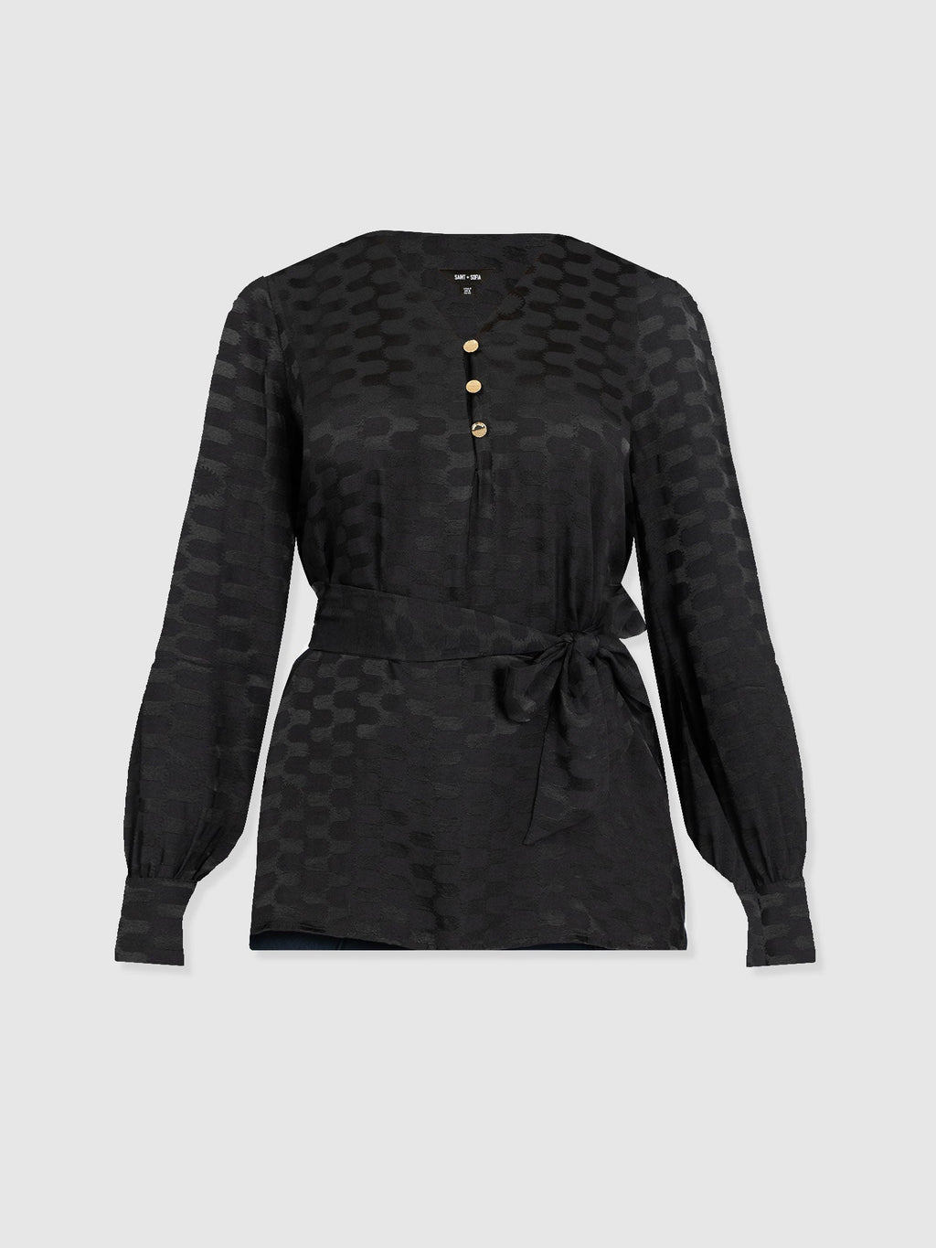 Joselyn V Neck Blouse - Black Jacquard