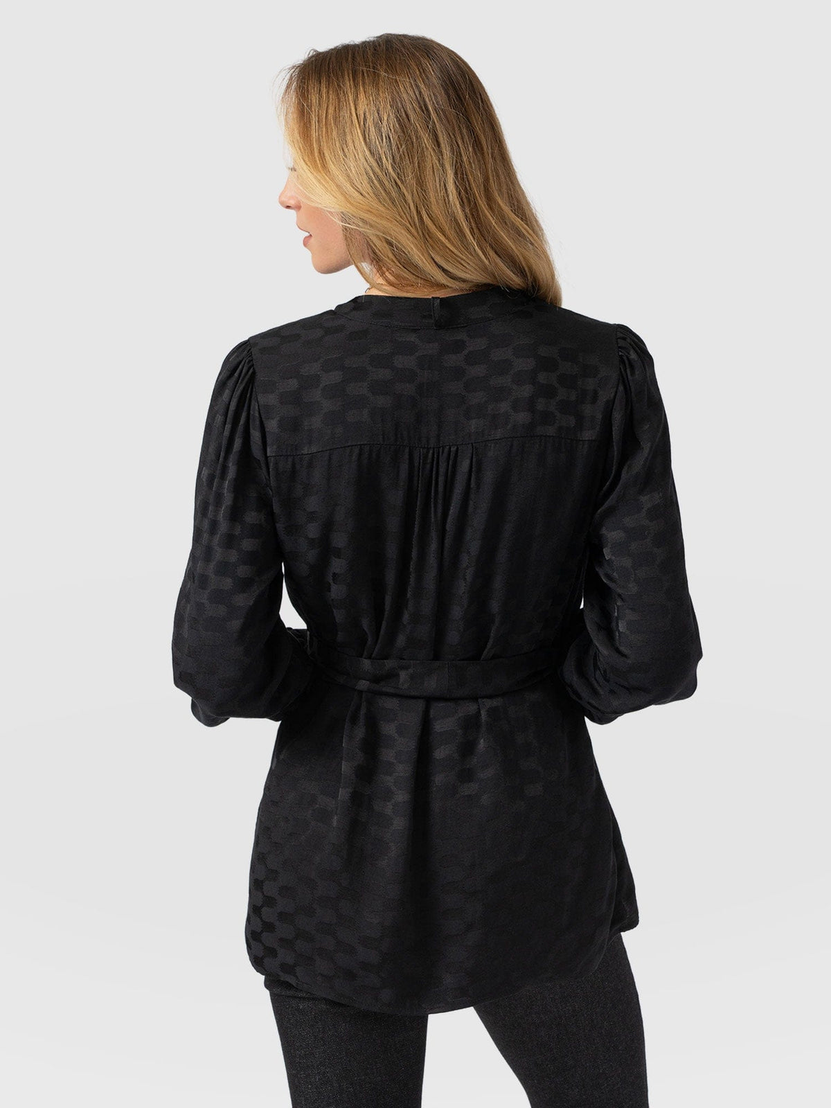 Joselyn V Neck Blouse - Black Jacquard