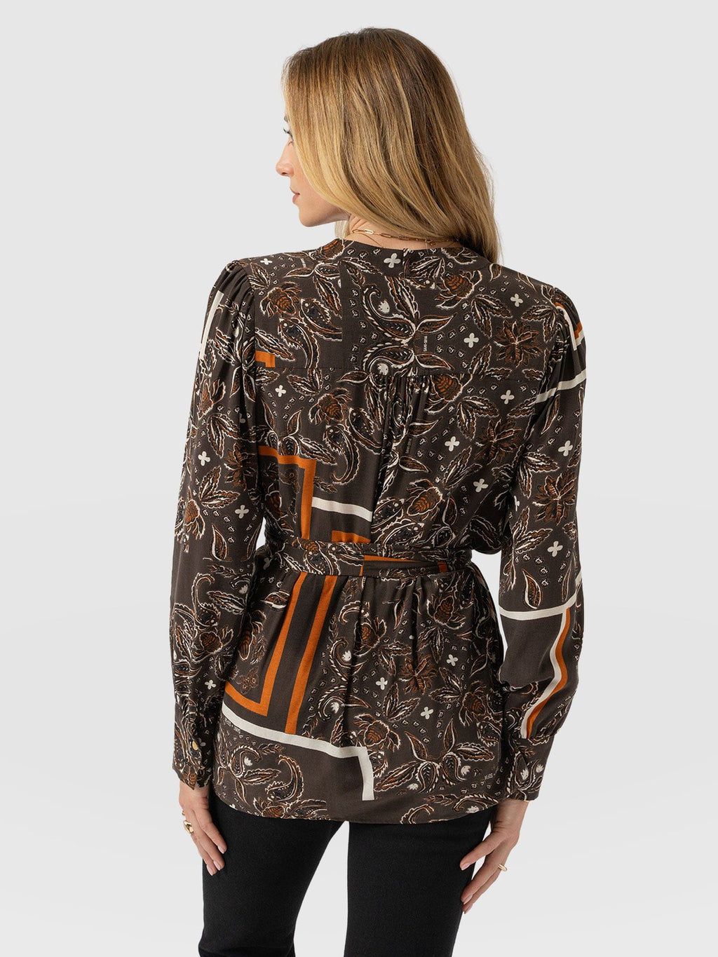 Joselyn V Neck Blouse - Brown Paisley