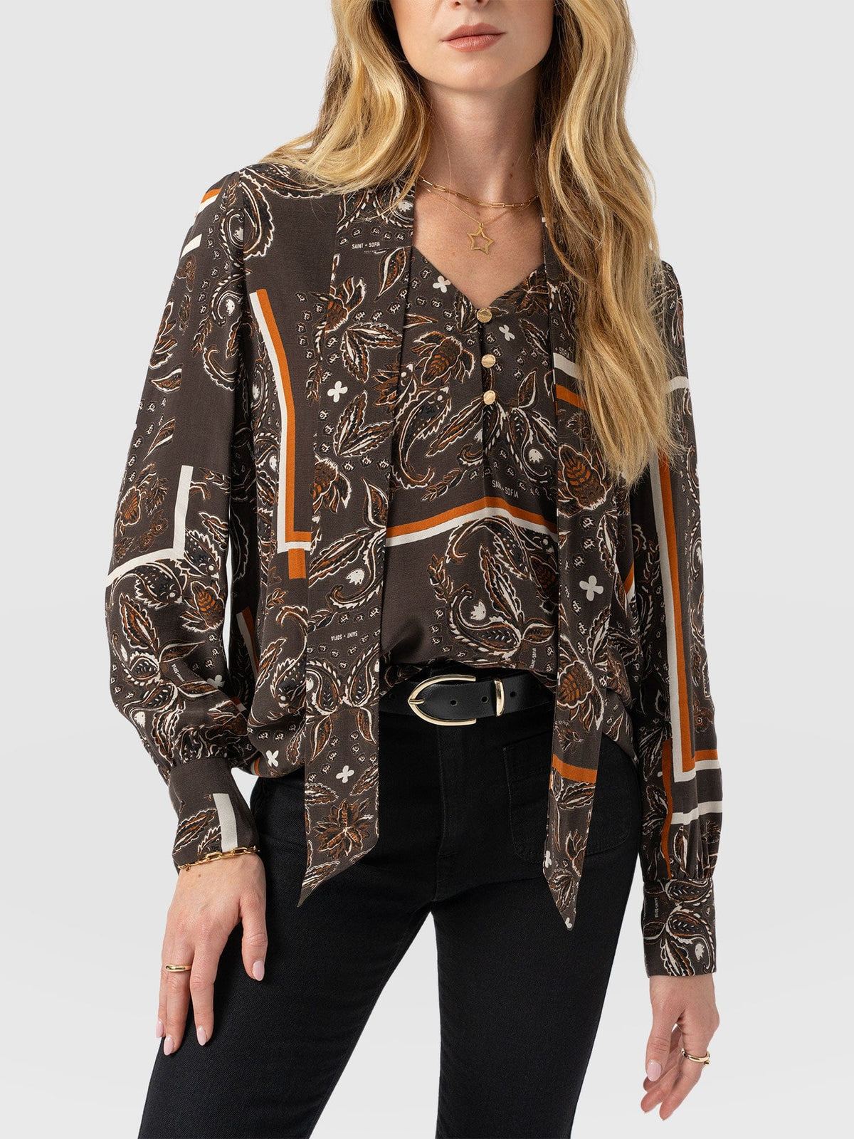 Joselyn V Neck Blouse - Brown Paisley