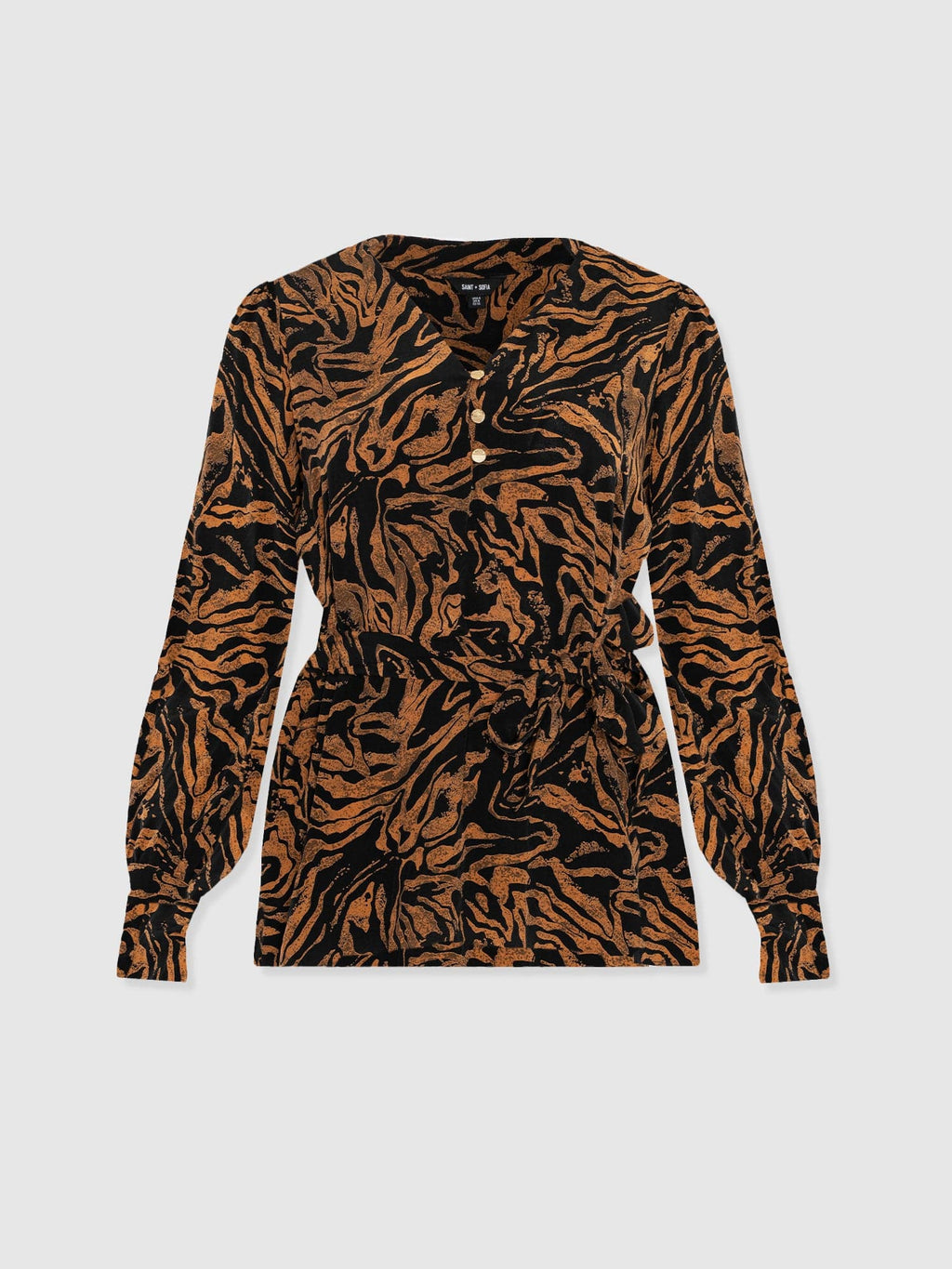 Joselyn V Neck Blouse - Brown Zebra