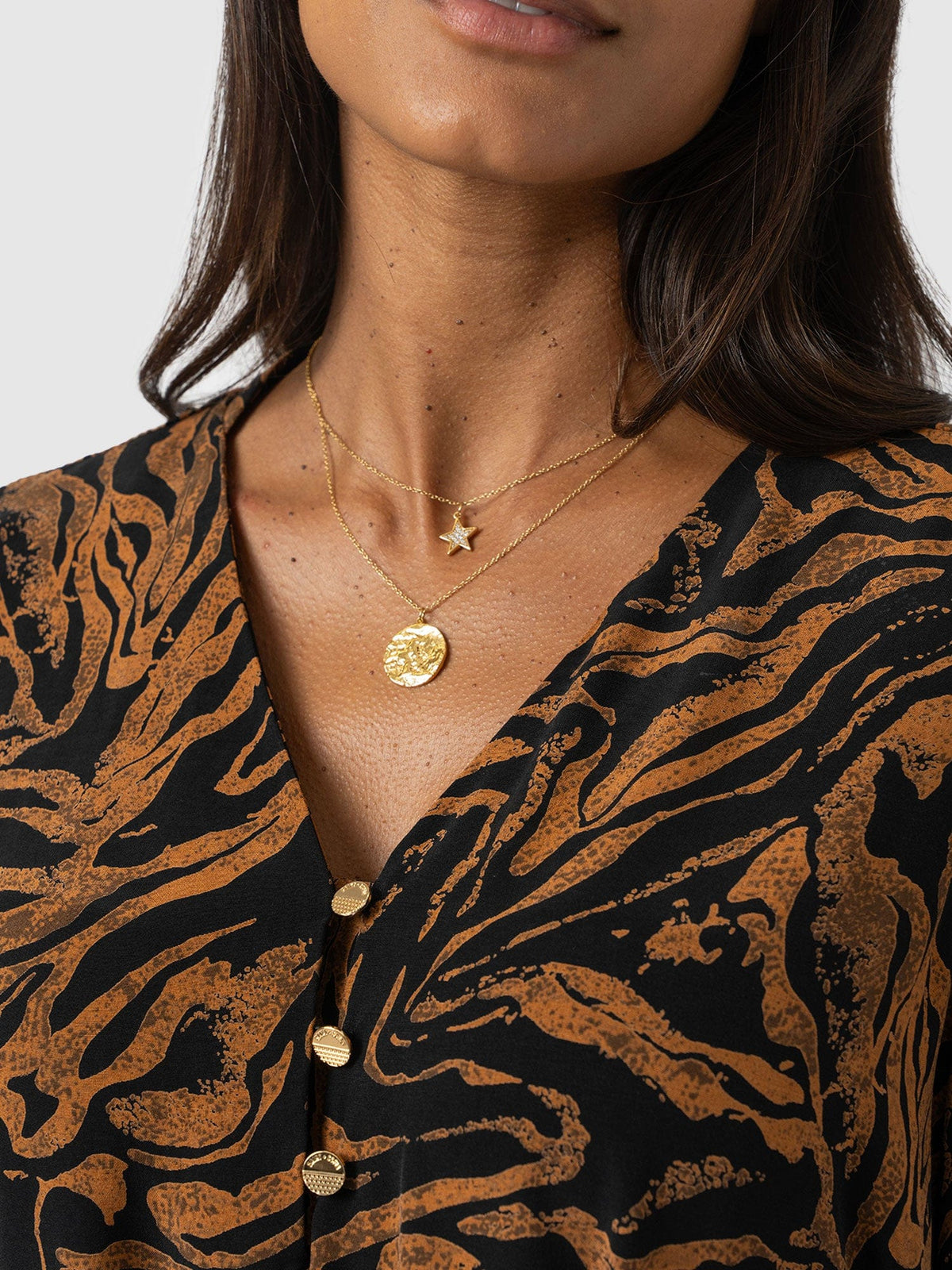 Joselyn V Neck Blouse - Brown Zebra