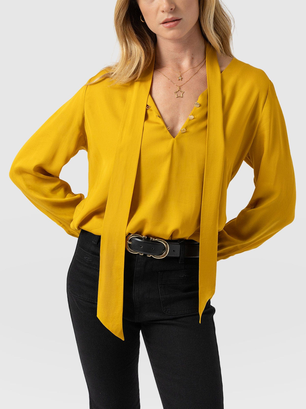 Joselyn V Neck Blouse - Golden Yellow