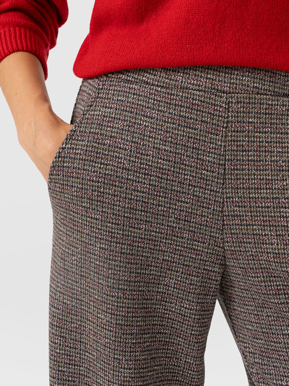 Keller Wide Leg Pant - Beige/Burgundy Check