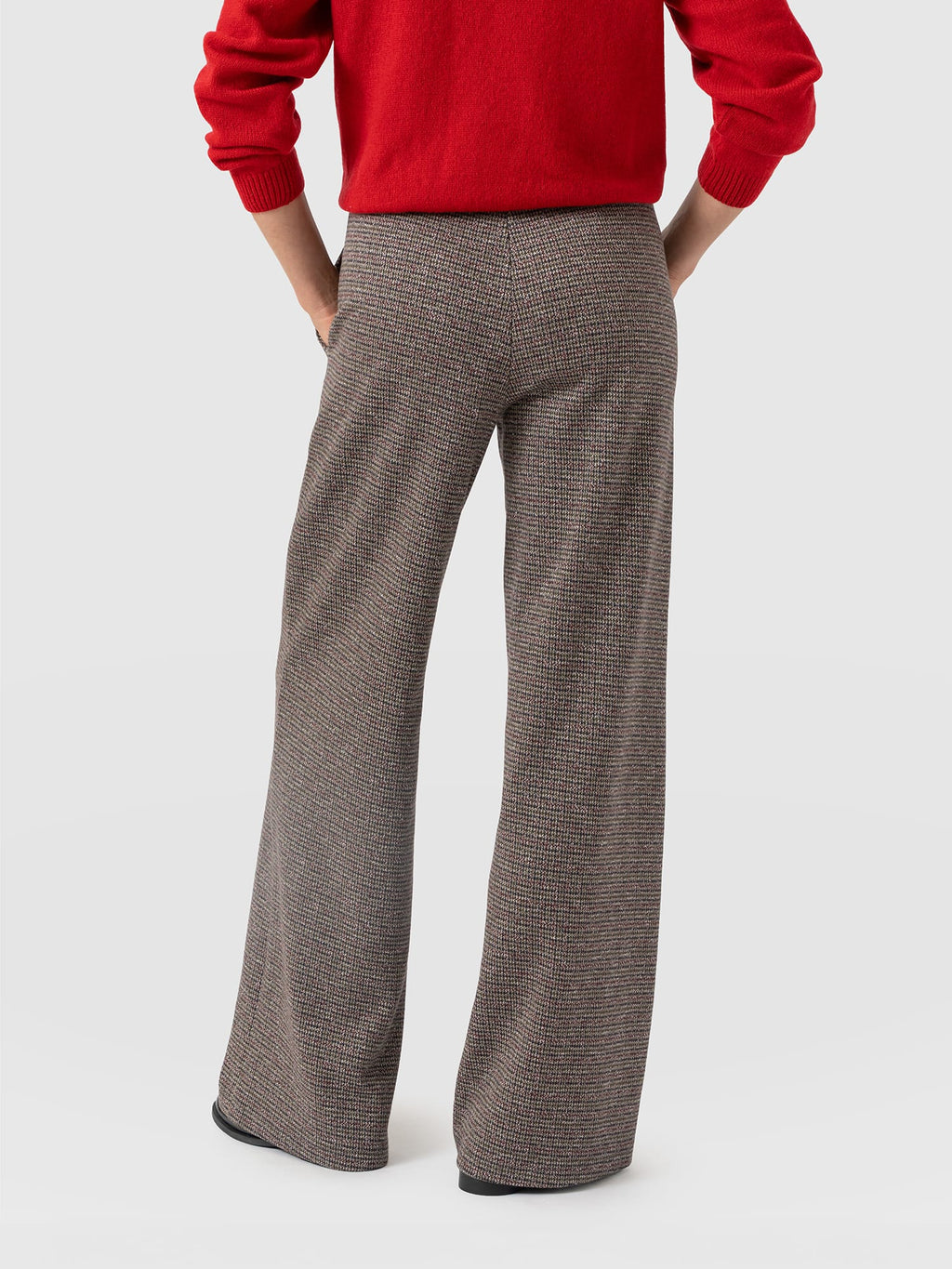 Keller Wide Leg Pant - Beige/Burgundy Check
