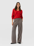 Keller Wide Leg Pant - Beige/Burgundy Check