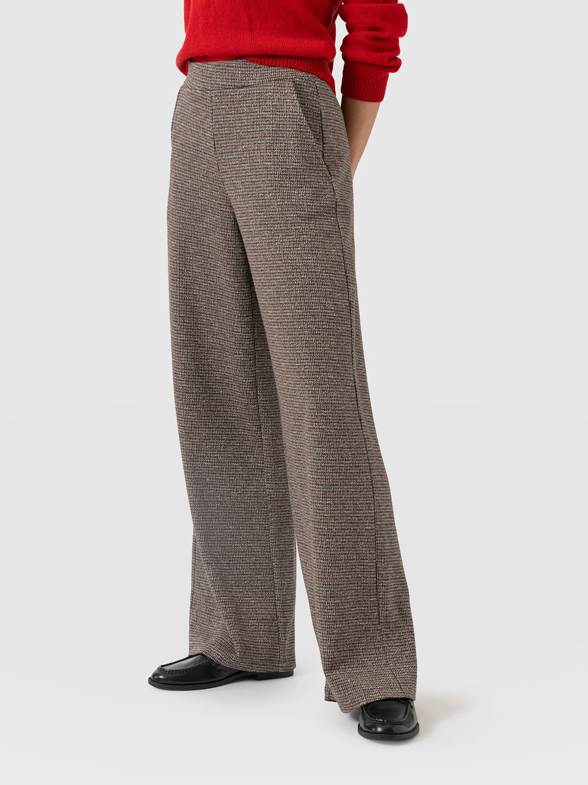 Keller Wide Leg Pant - Beige/Burgundy Check
