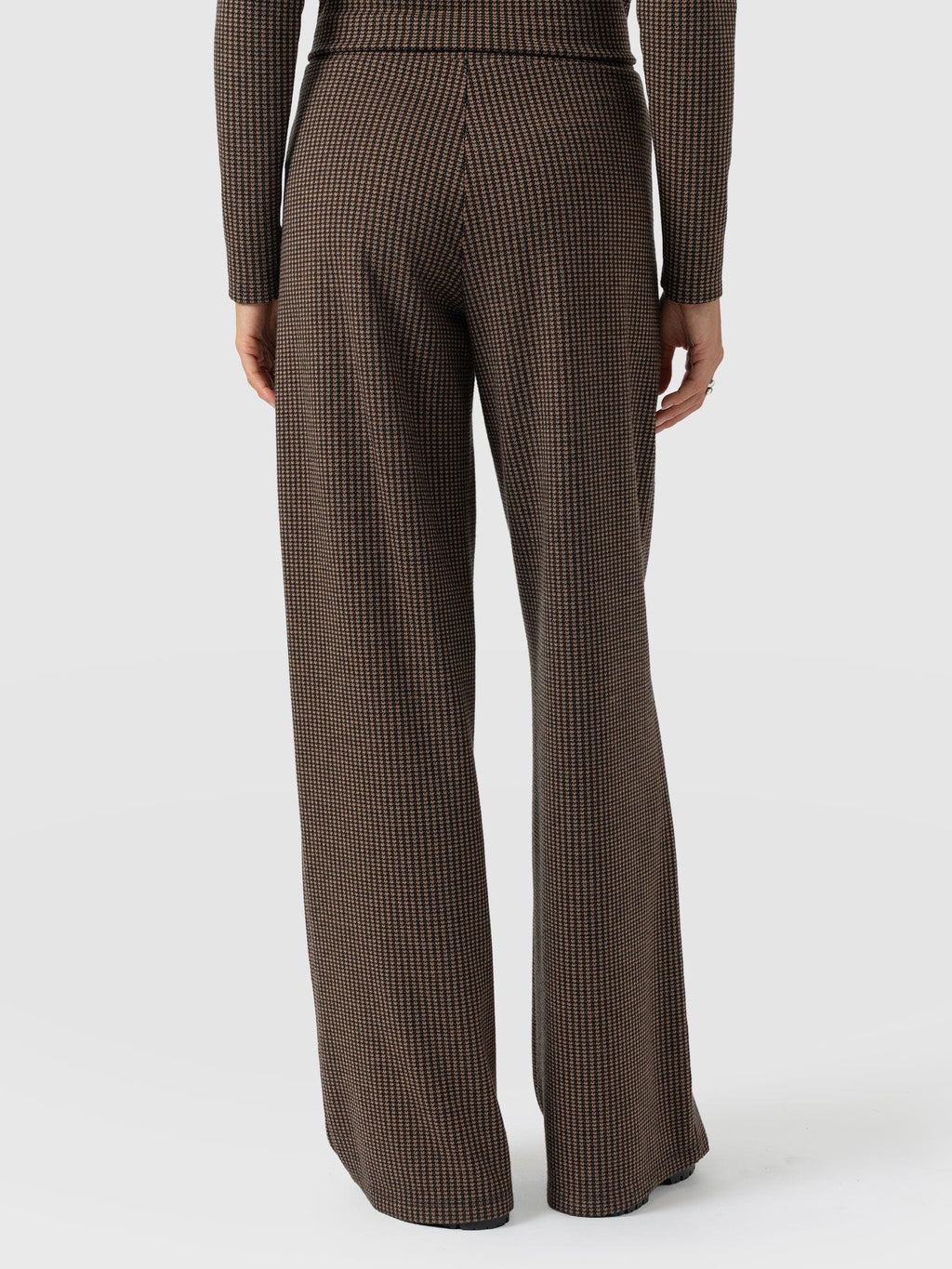 Keller Wide Leg Pant - Brown Mini Houndstooth