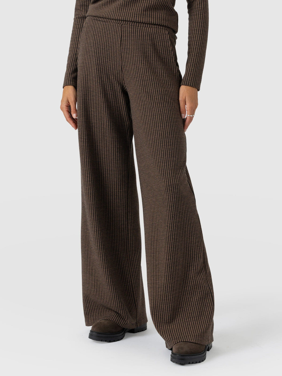 Keller Wide Leg Pant - Brown Mini Houndstooth