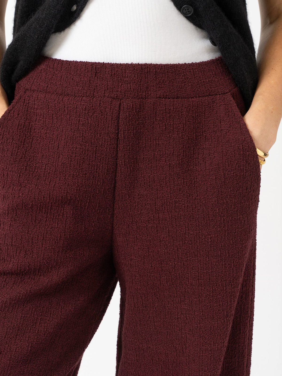 Keller Wide Leg Pant - Burgundy Boucle