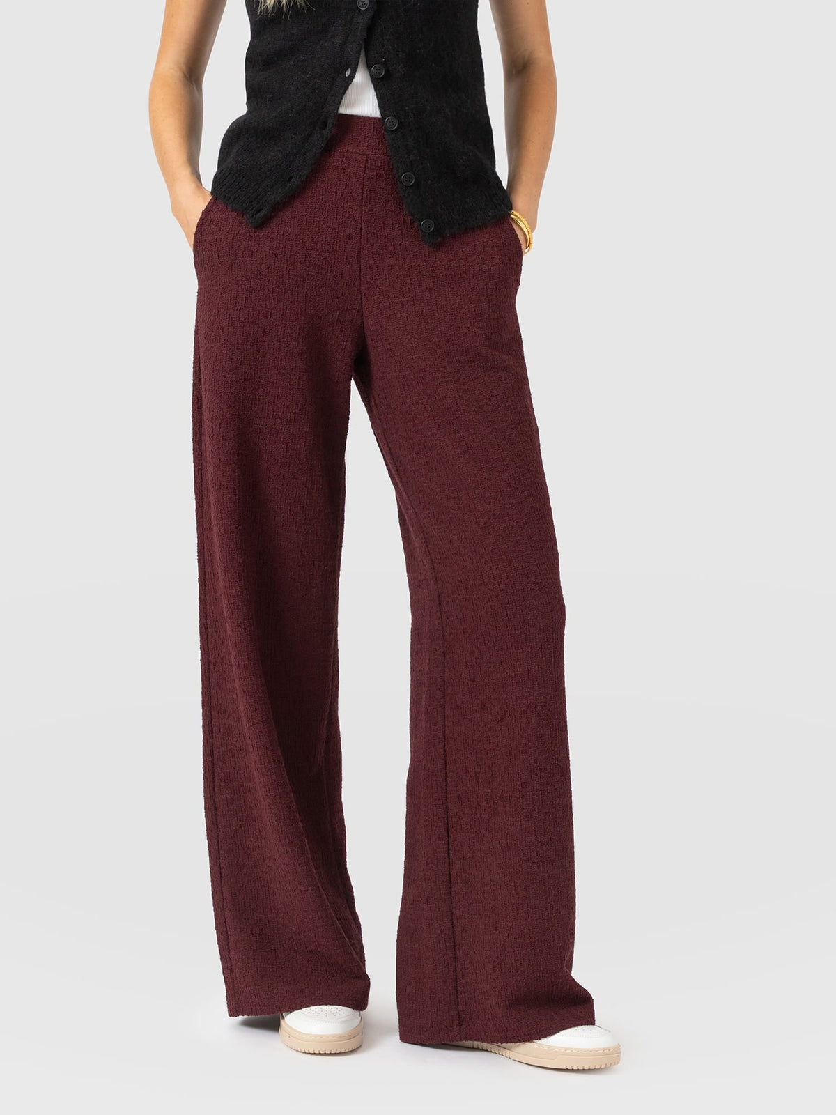 Keller Wide Leg Pant - Burgundy Boucle