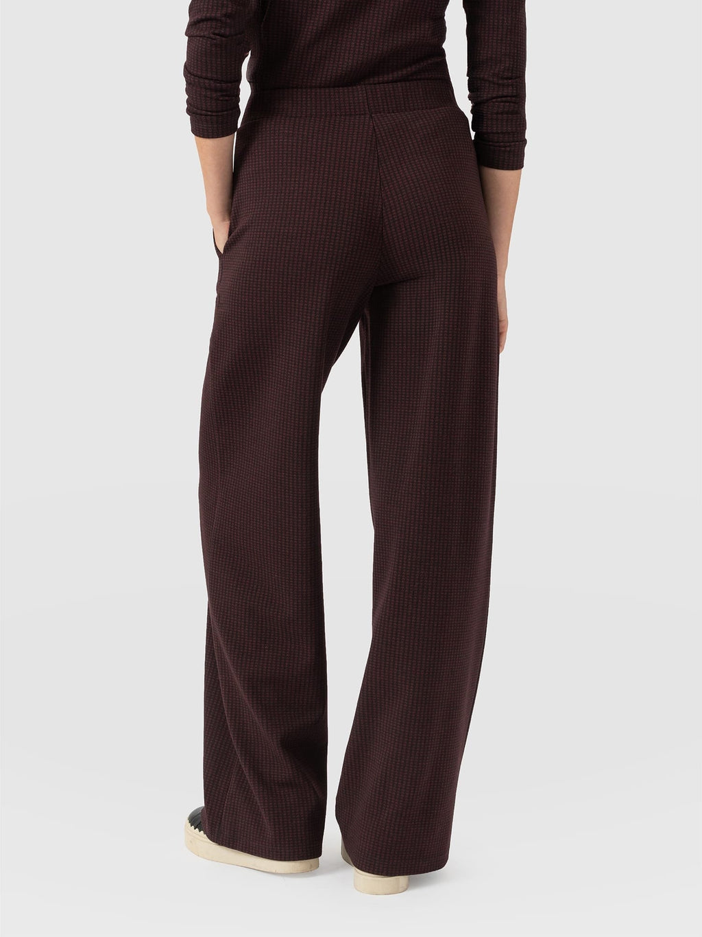 Keller Wide Leg Pant - Burgundy Mini Houndstooth