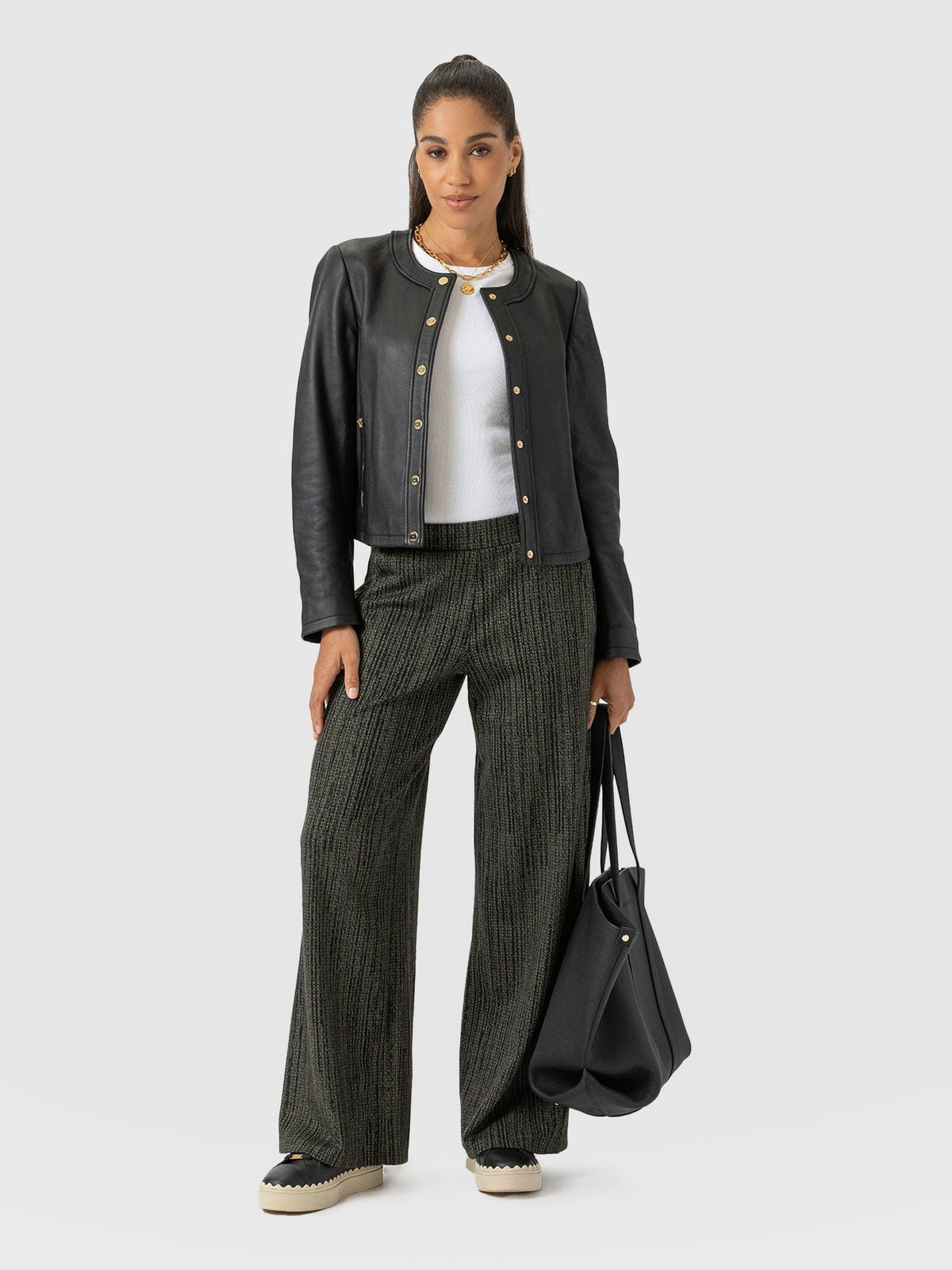 Keller Wide Leg Pant - Green Texture