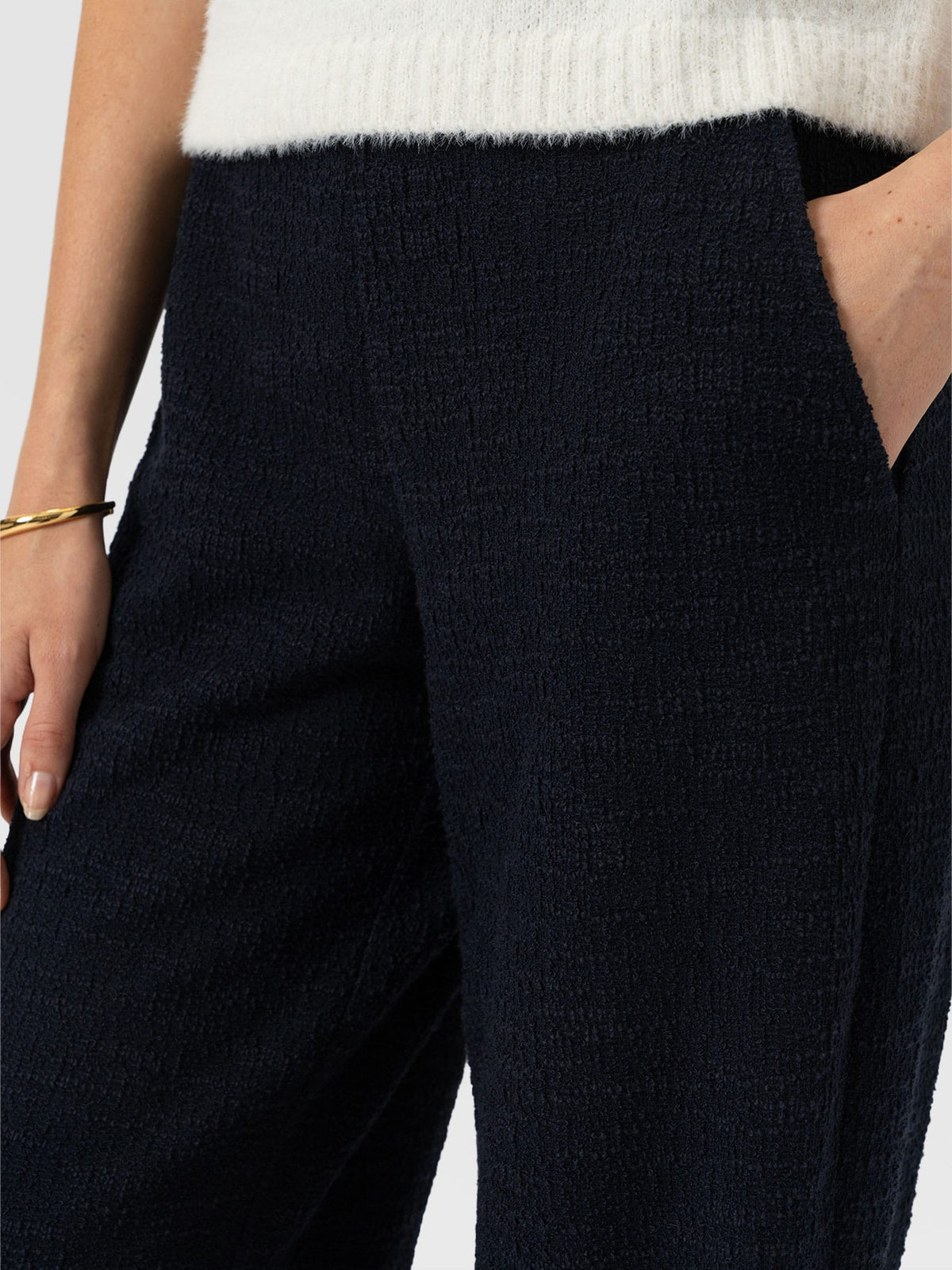 Keller Wide Leg Pant - Navy Boucle