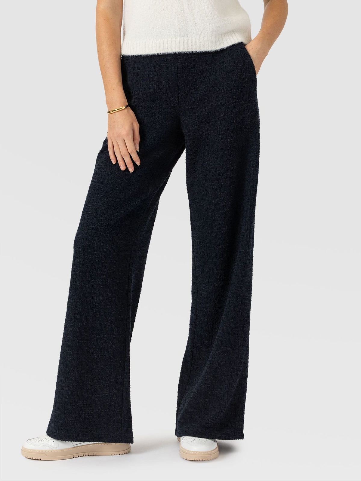 Keller Wide Leg Pant - Navy Boucle