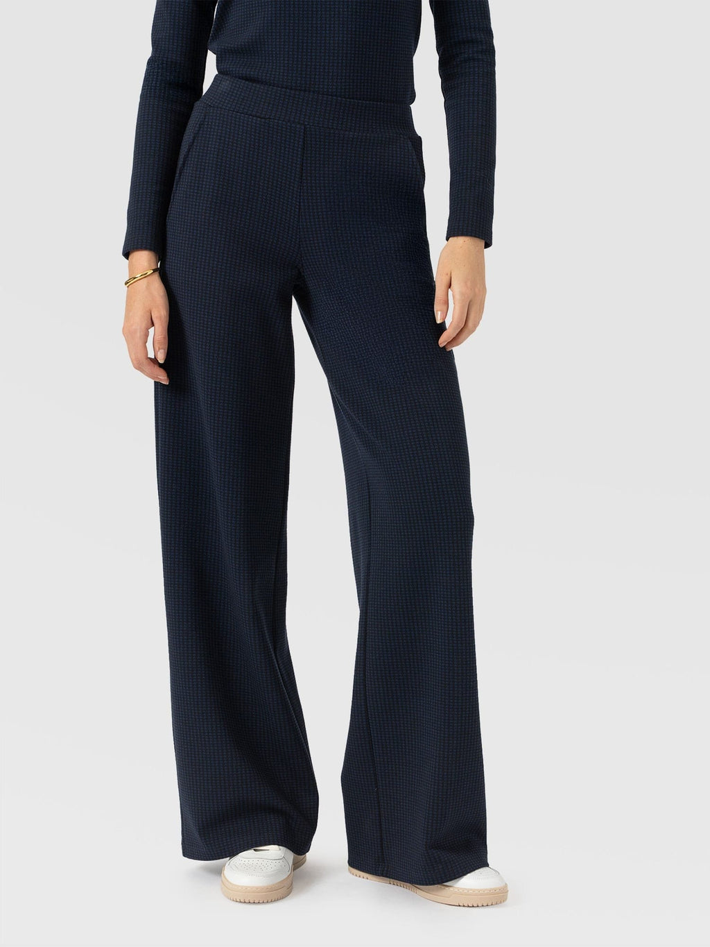 Keller Wide Leg Pant - Navy Mini Houndstooth