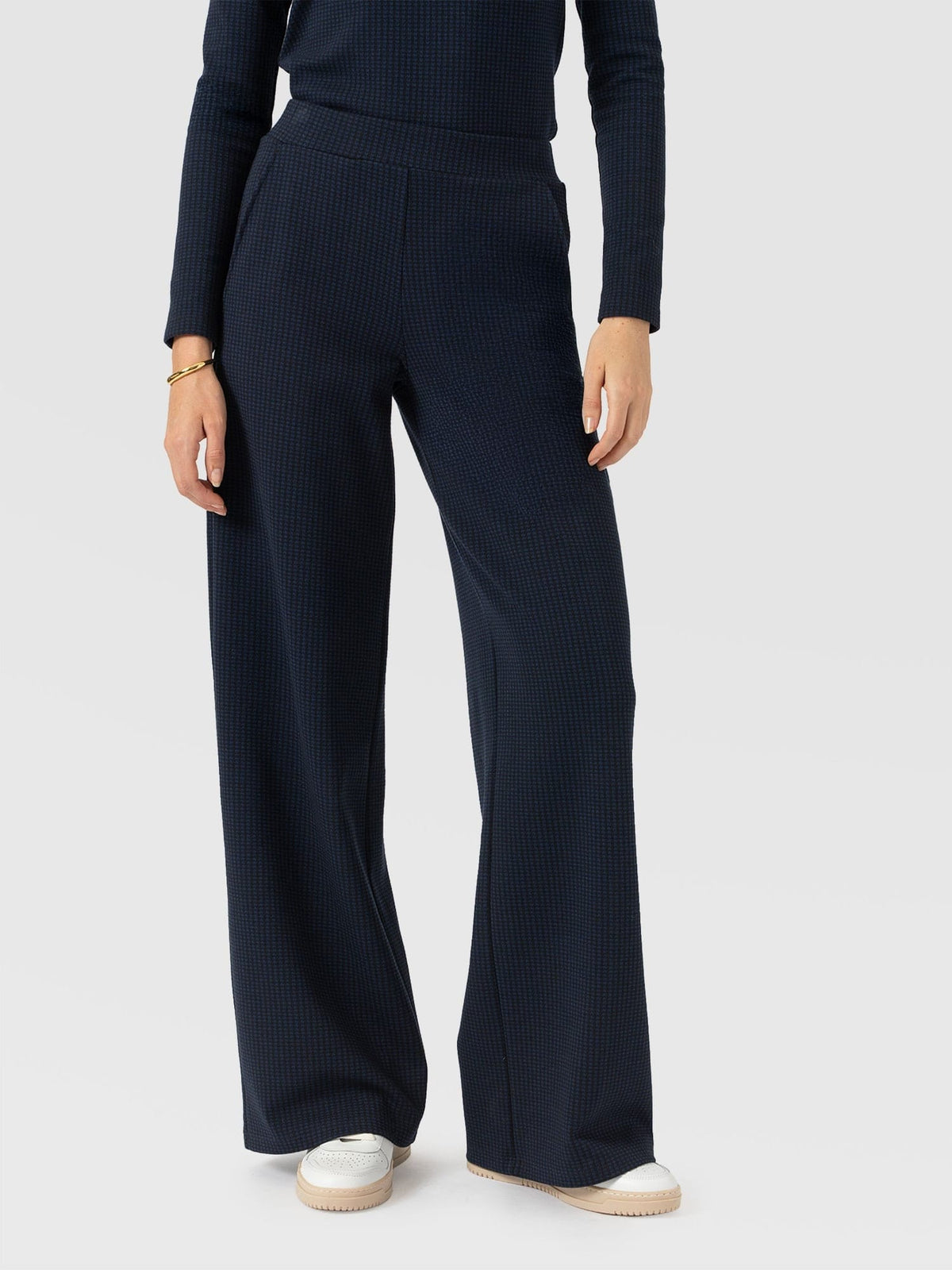 Keller Wide Leg Pant - Navy Mini Houndstooth