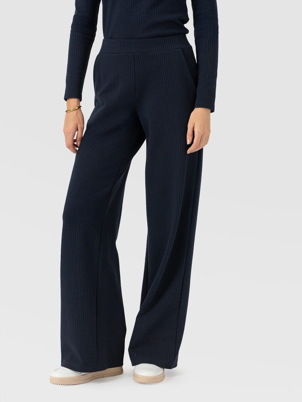 Keller Wide Leg Pant - Navy Mini Houndstooth