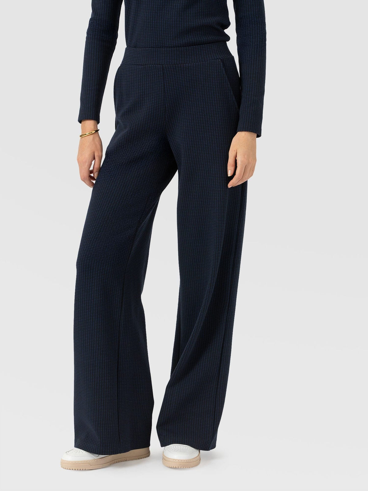 Keller Wide Leg Pant - Navy Mini Houndstooth