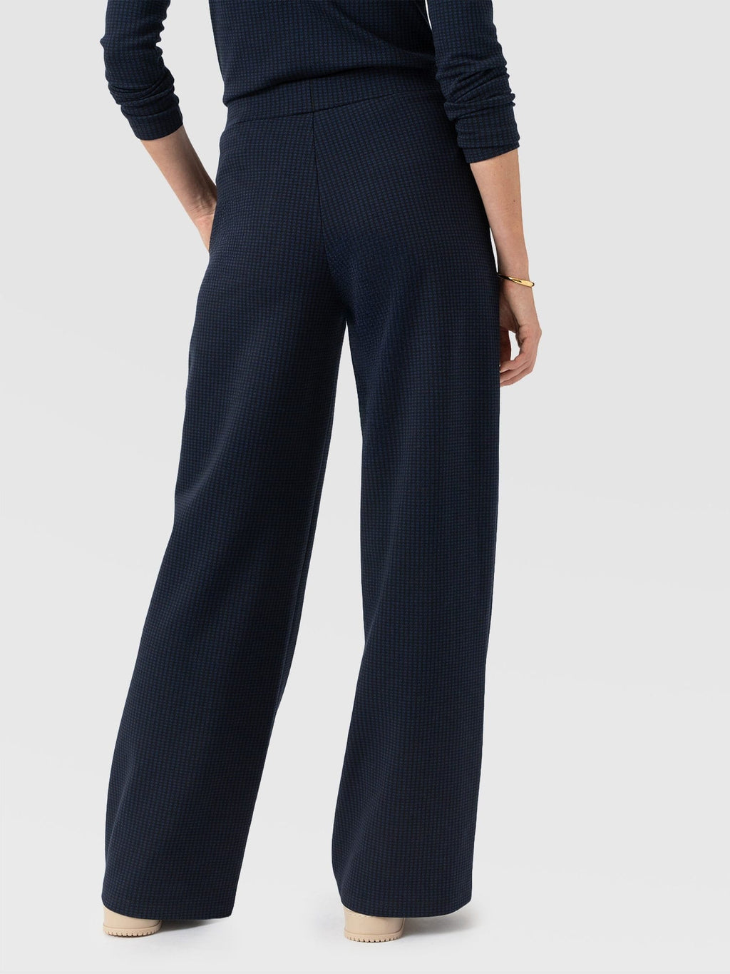 Keller Wide Leg Pant - Navy Mini Houndstooth