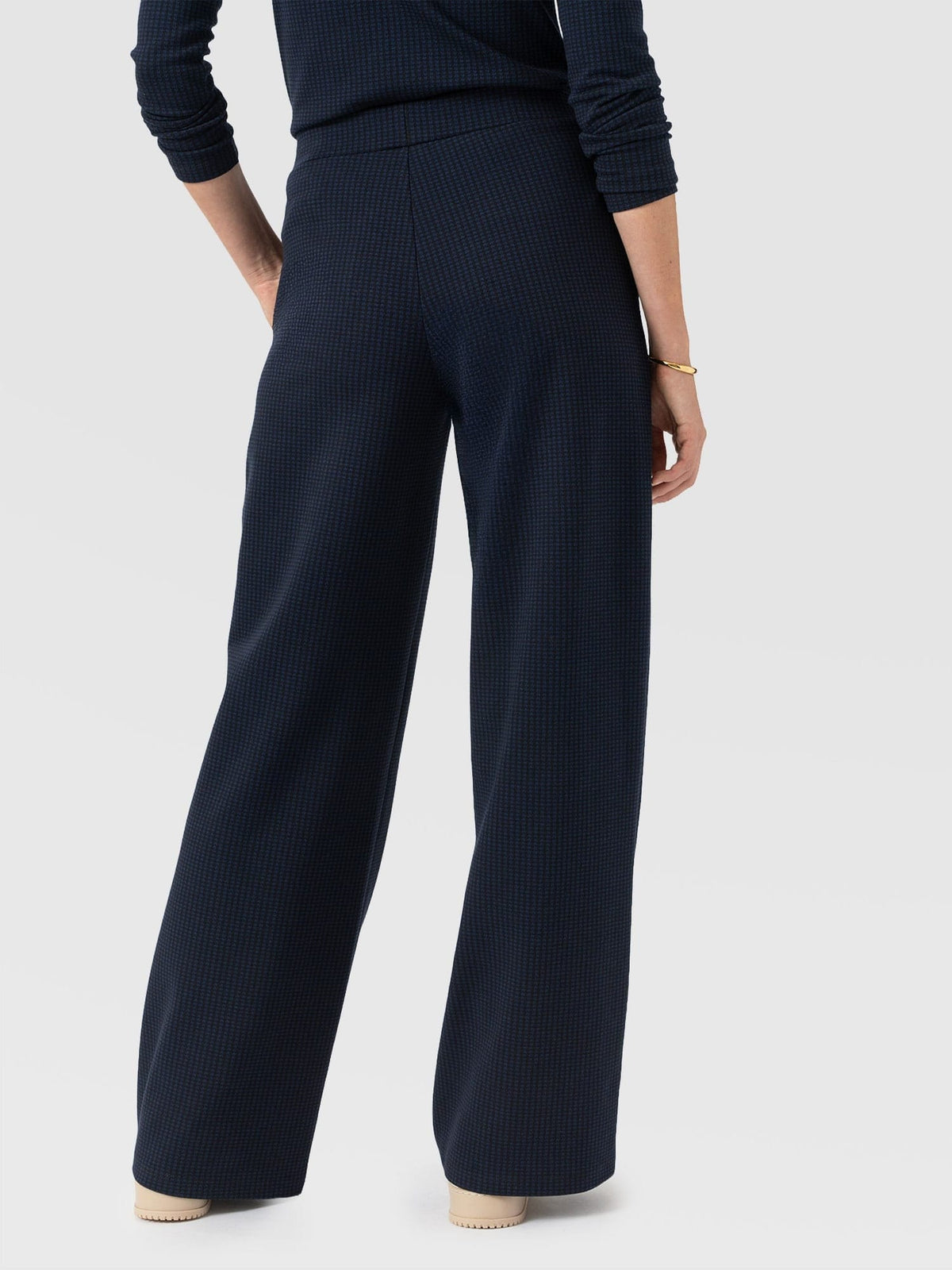 Keller Wide Leg Pant - Navy Mini Houndstooth