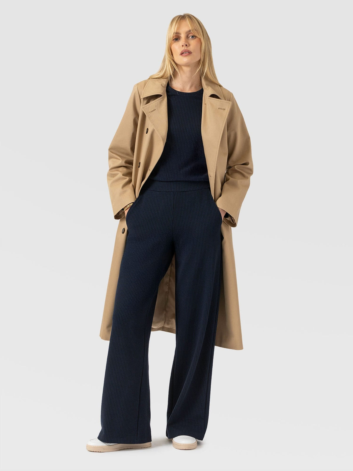 Keller Wide Leg Pant - Navy Mini Houndstooth