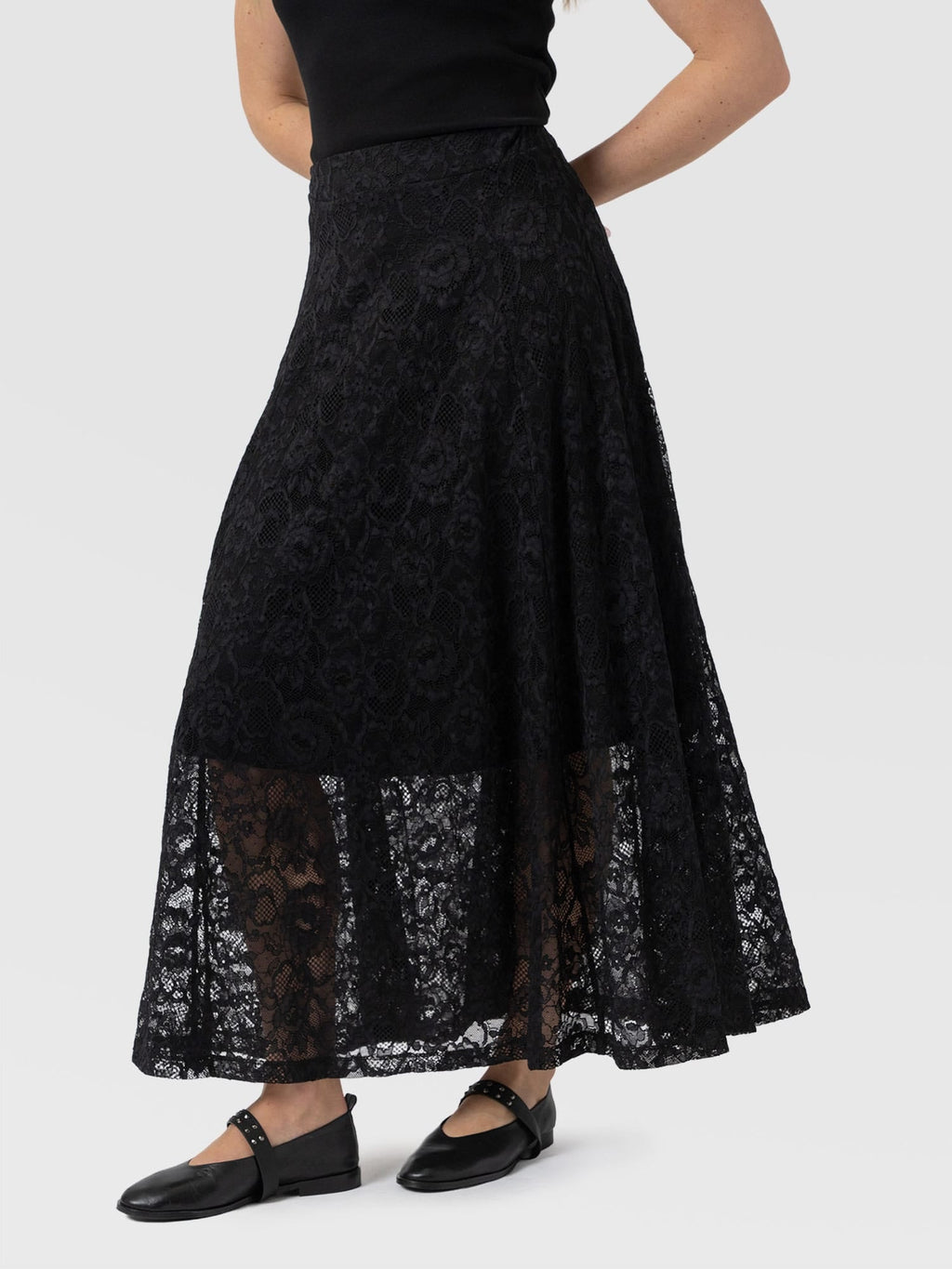 Lana A - Line Skirt - Black Lace