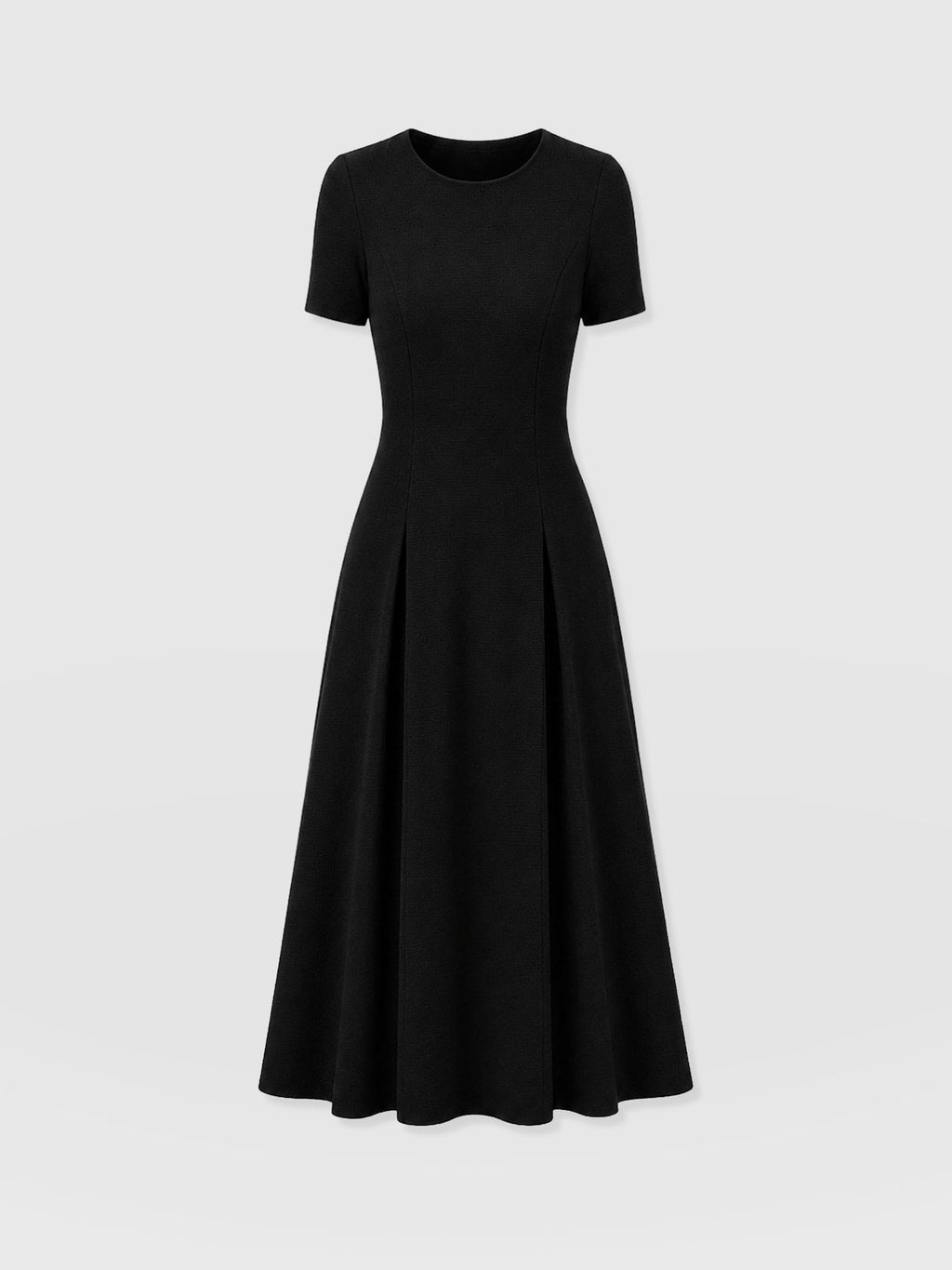 Lana Pleated Short Sleeve Dress - Black Boucle