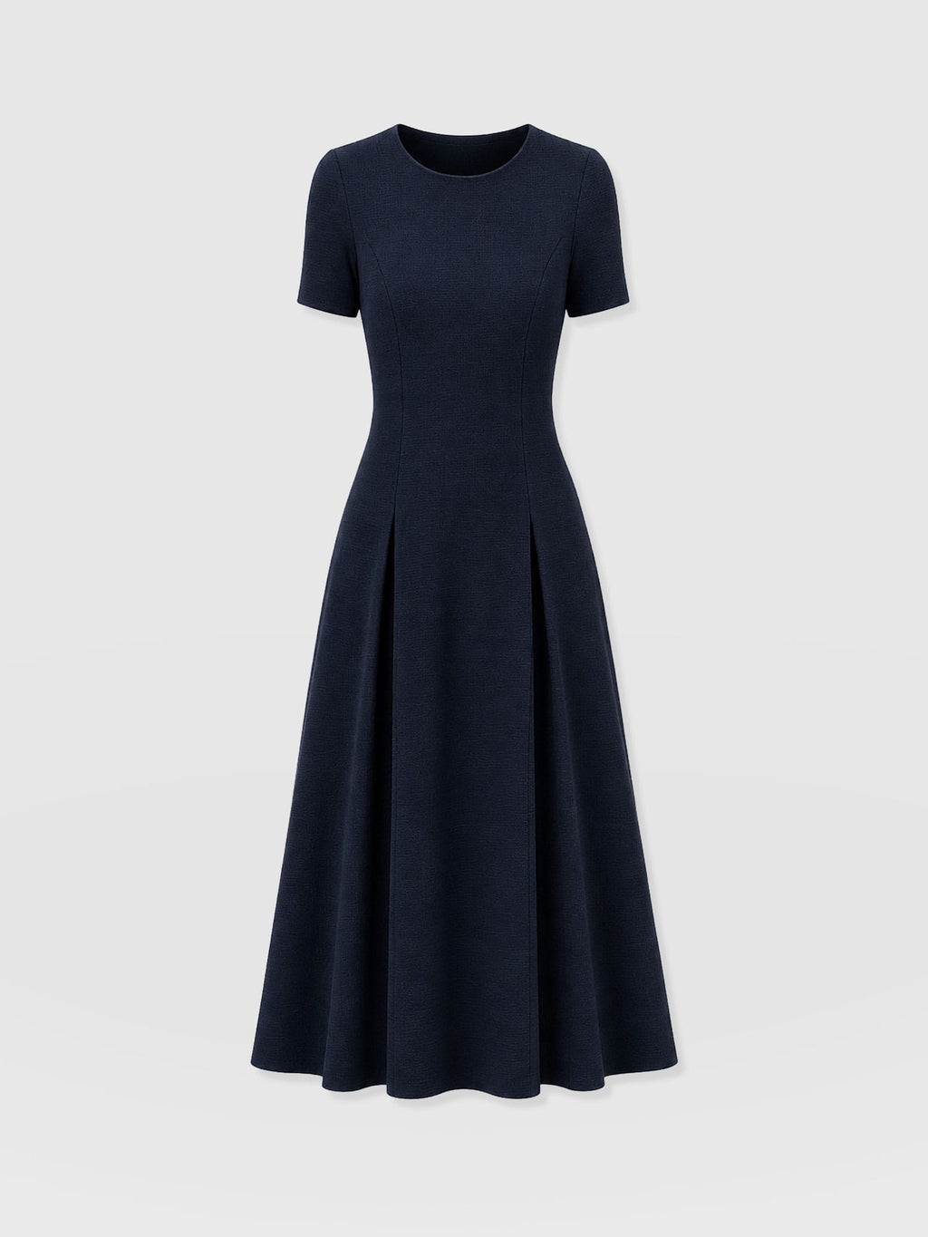 Lana Pleated Short Sleeve Dress - Navy Boucle