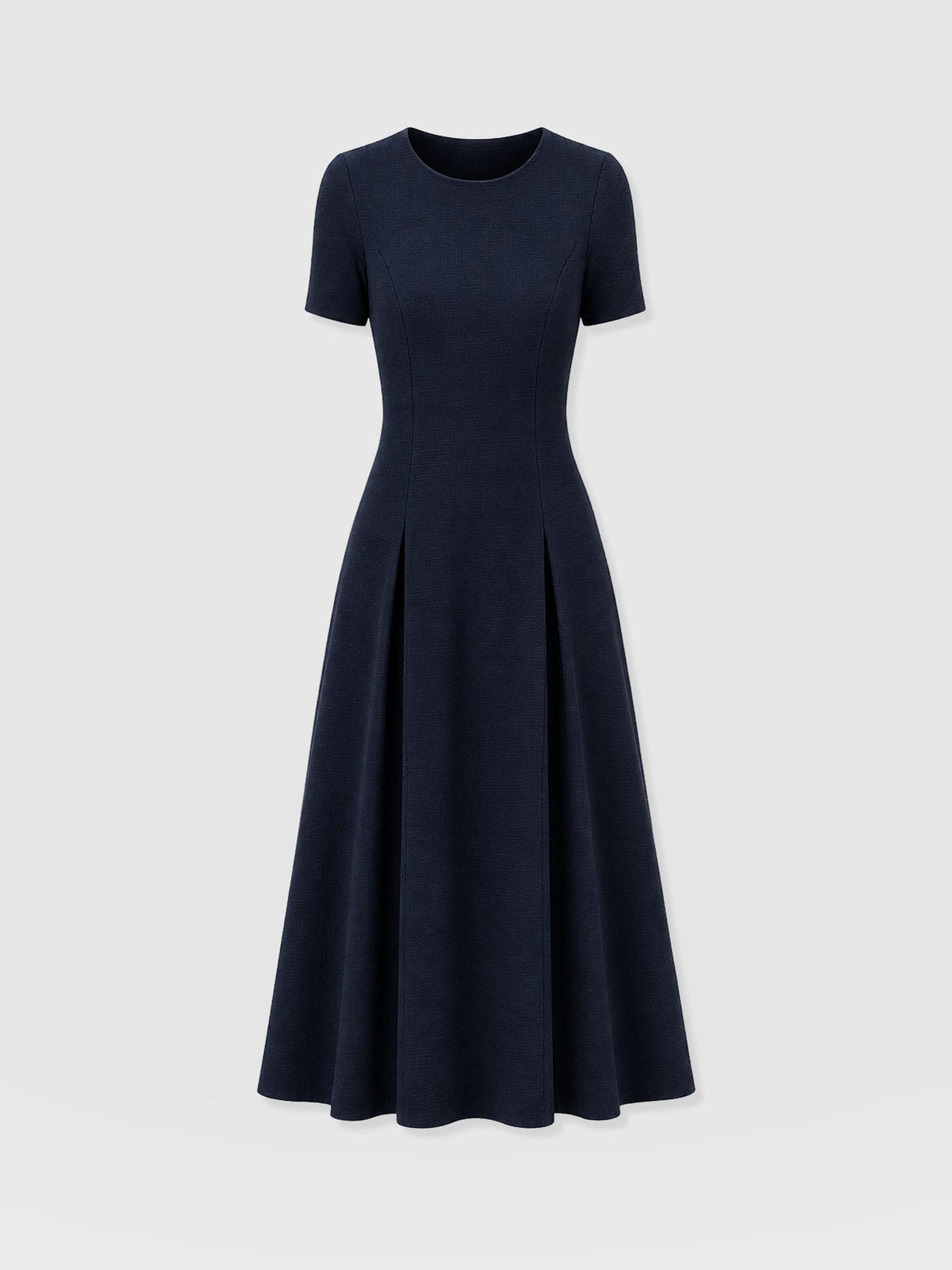 Lana Pleated Short Sleeve Dress - Navy Boucle