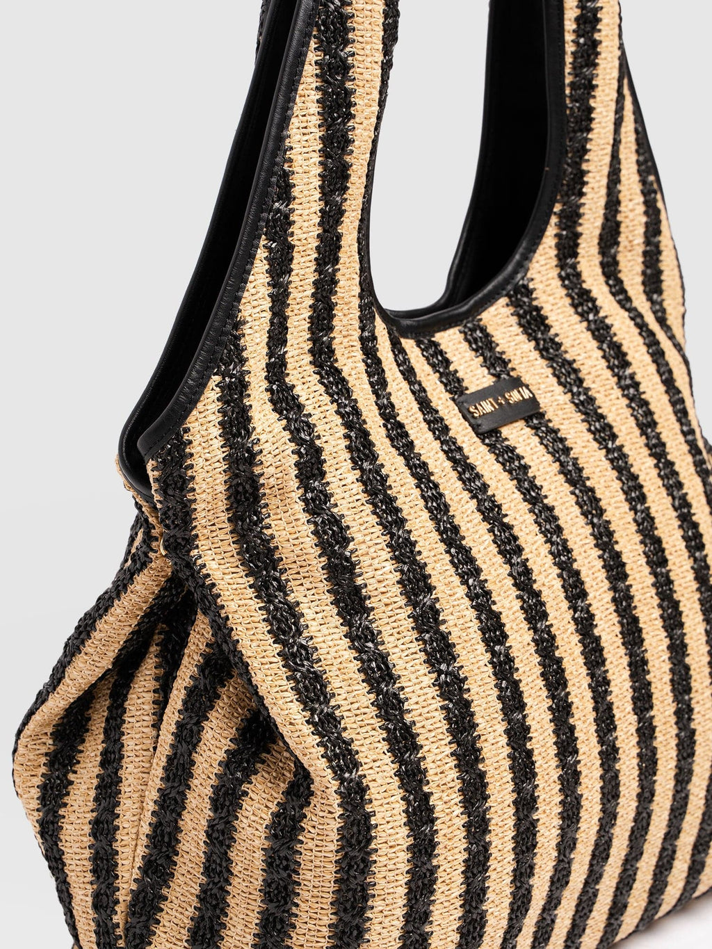 Large Stella Shoulder Tote Bag - Black Raffia