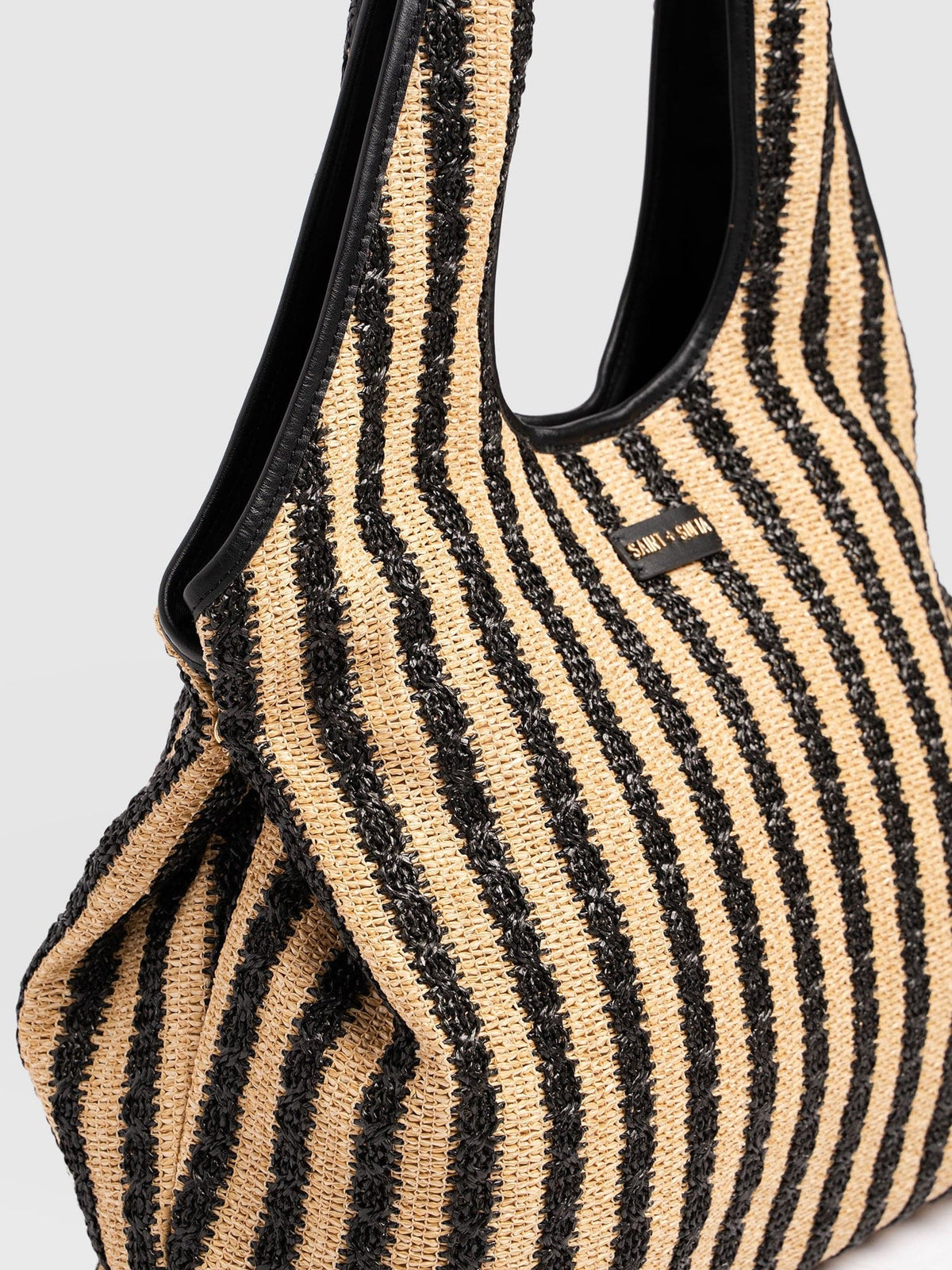 Large Stella Shoulder Tote Bag - Black Raffia