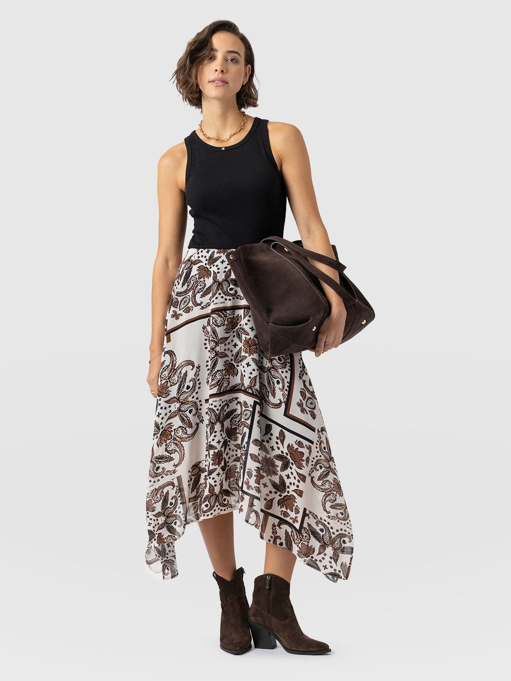 Lila Hanky Hem Dress - Cream Paisley