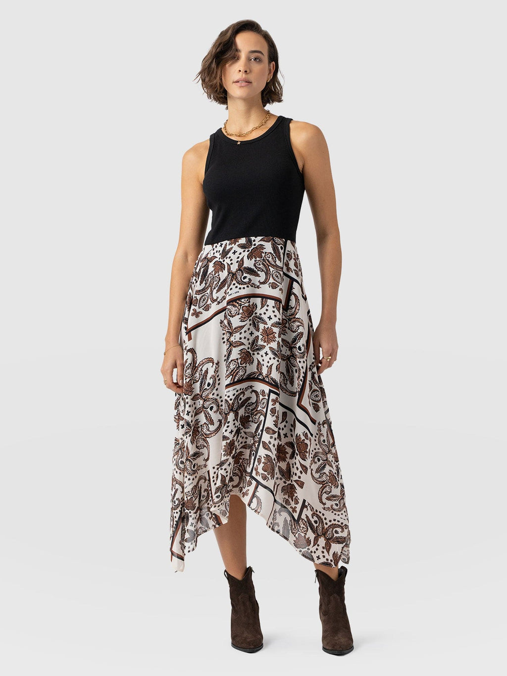 Lila Hanky Hem Dress - Cream Paisley