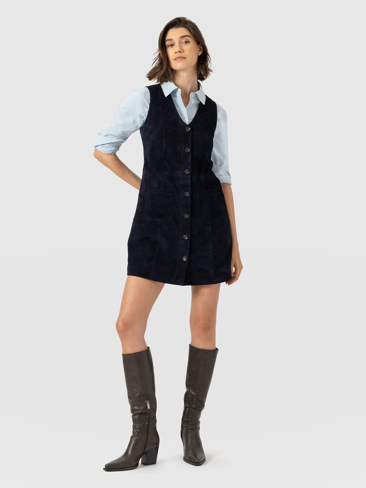 Luther Mini Dress - Navy Suede