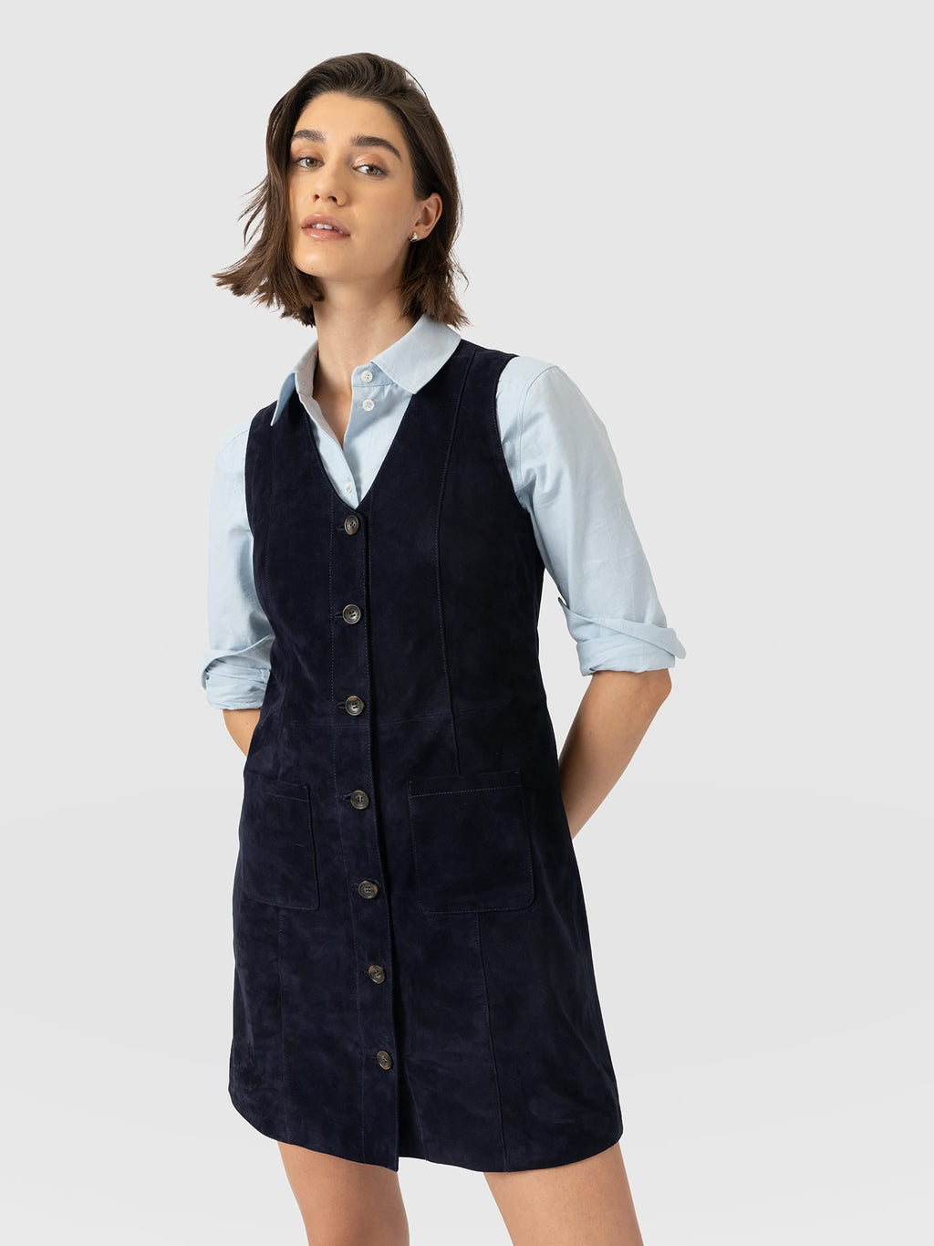 Luther Mini Dress - Navy Suede