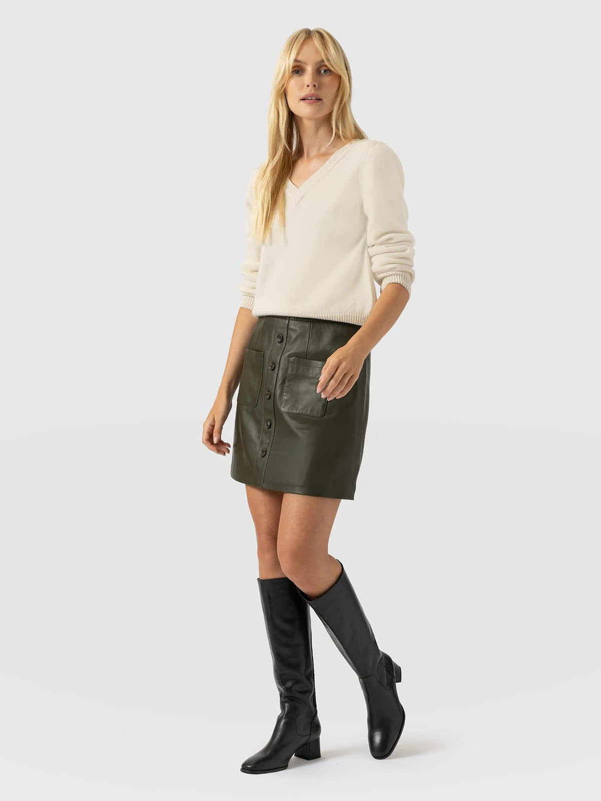 Luther Mini Skirt - Khaki Leather