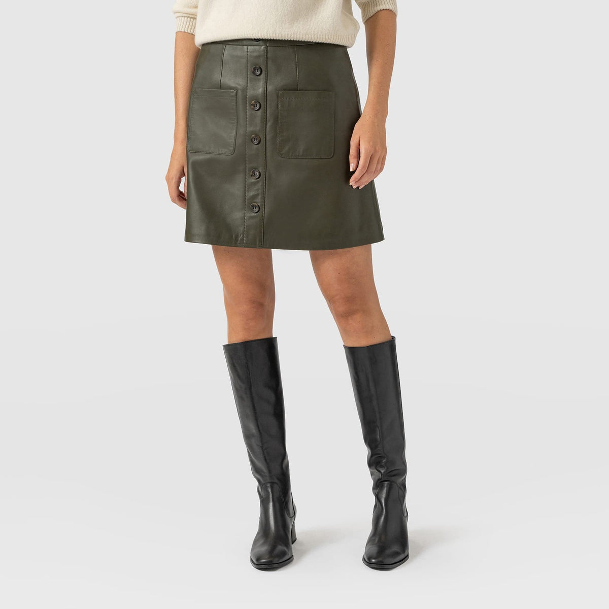 Luther Mini Skirt - Khaki Leather
